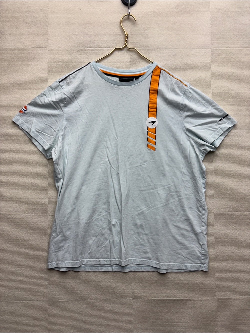 Mclaren | Light blue Men’s Crew Neck T-Shirt with Orange Accent XXL
